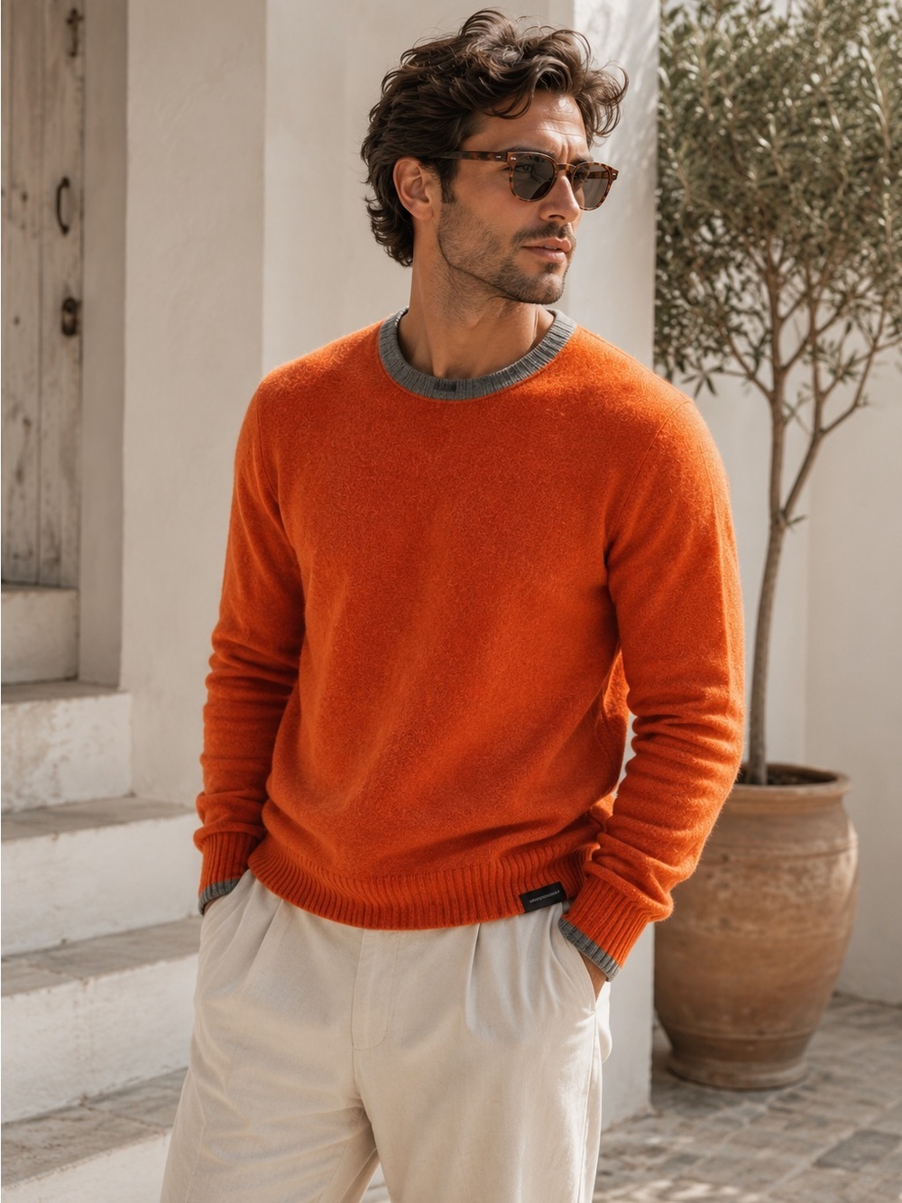 Vintage Abercrombie Wool Sweater Orange Medium Minimalist Cozy Fall Winter